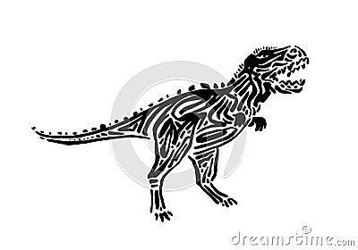 Ancient extinct jurassic carnotaurus dinosaur vector illustration ink painted, hand drawn grunge prehistoric t-rex reptile, black Vector Illustration