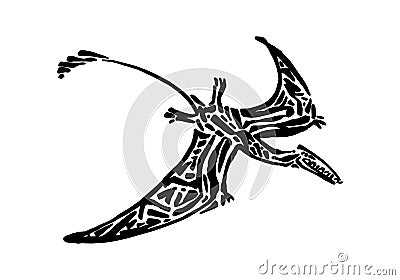 Ancient extinct jurassic eudimorphodon dinosaur vector illustration ink painted, hand drawn grunge prehistoric flying pterosaur Vector Illustration