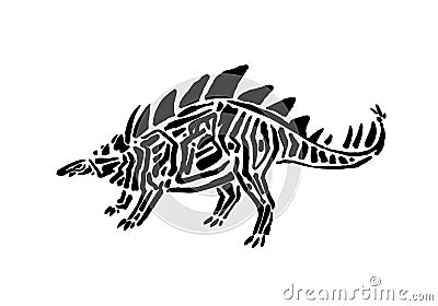 Ancient extinct jurassic hesperosaurus dinosaur vector illustration ink painted, hand drawn grunge prehistoric reptile, black Vector Illustration