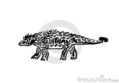 Ancient extinct jurassic hylaeosaurus dinosaur vector illustration ink painted, hand drawn grunge prehistoric reptile, black Vector Illustration