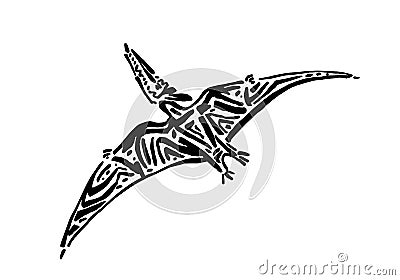 Ancient extinct jurassic pterodactyl dinosaur vector illustration ink painted, hand drawn grunge prehistoric flying pterosaur Vector Illustration