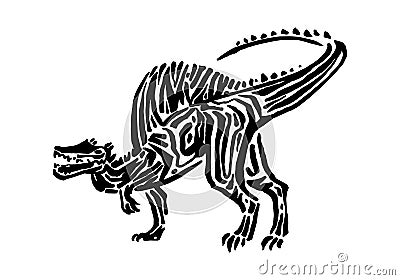 Ancient extinct jurassic spinosaurus dinosaur vector illustration ink painted, hand drawn grunge prehistoric reptile, black Vector Illustration