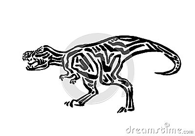 Ancient extinct jurassic t-rex dinosaur vector illustration ink painted, hand drawn grunge prehistoric tyrannosaur rex reptile, Vector Illustration