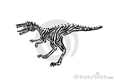 Ancient extinct jurassic velociraptor dinosaur vector illustration ink painted, hand drawn grunge prehistoric reptile, black Vector Illustration