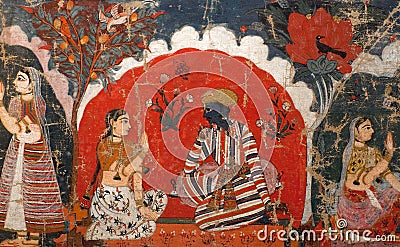 Ancient famous Nepalese painting in Royal palace in Patan, Nepal Stock Photo