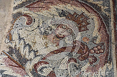 Ancient floor Byzantine mosaic from the churches of the city of Madaba, Jordan Stock Photo