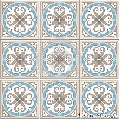 Ancient floor ceramic tiles. Victorian English floor tiling design, seamless vector pattern Vector Illustration
