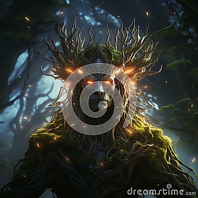 Ancient forest spirit1 ethereal entity, towering trees, nature's guardian, mystical aura Stock Photo