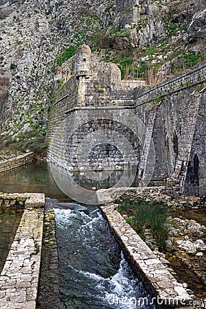 Ancient fortifications. Montenegro. Old Town of Kotor. Northern walls of fortress and Riva bastion in winter Stock Photo