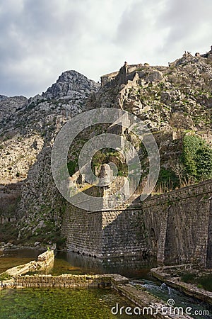 Ancient fortifications. Montenegro. Old Town of Kotor. View of Northern walls and Riva Bastion Stock Photo