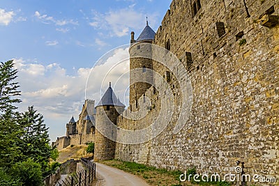 The Ancient Fortress of Carcassonne, France. Europe castle. View from the Cite. Stock Photo