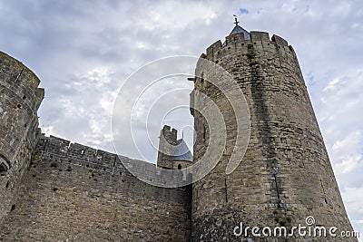 The Ancient Fortress of Carcassonne, France. Europe castle. View from the Cite. Stock Photo