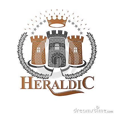 Ancient Fortress emblem. Heraldic Coat of Arms, vintage vector logo. Vector Illustration