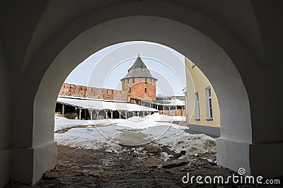 Ancient fortress Staraya Ladoga of winter. Stock Photo
