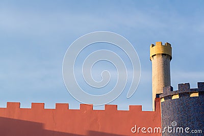 Ancient fortress wall and blue sky. Stock Photo