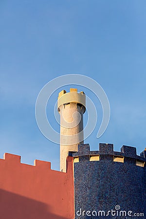 Ancient fortress wall and blue sky. Stock Photo