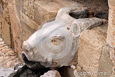 Ancient fountain in the form of bull head in the Ayia Napa monastery, Ayia Napa, Cyprus Stock Photo