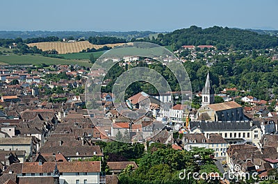 Ancient French town Orthez and its outskirts from above Stock Photo