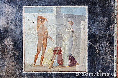 Ancient fresco of Hercules in Pompeii house Stock Photo