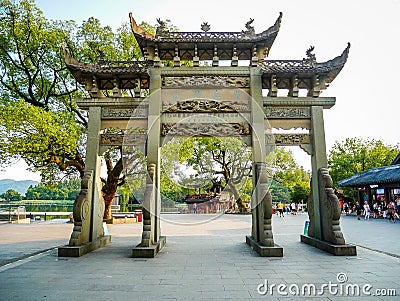 Ancient gate of the impresssion of west lake stage Editorial Stock Photo