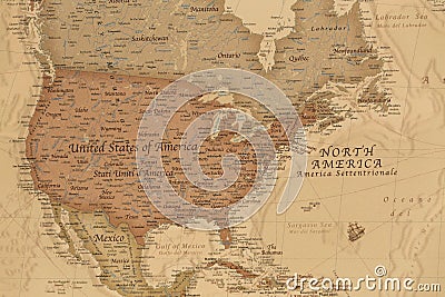 Ancient geographic map of north America Stock Photo