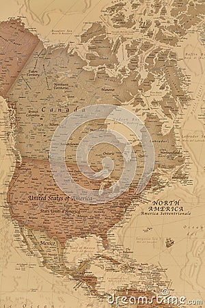 Ancient geographic map of north America Stock Photo