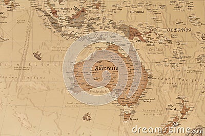 Ancient geographic map of Oceania Stock Photo