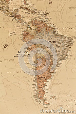 Ancient geographic map of south America Stock Photo