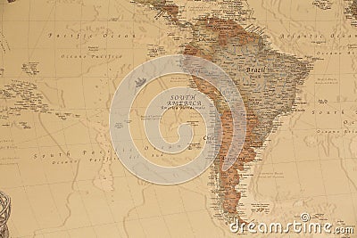 Ancient geographic map of south America Stock Photo