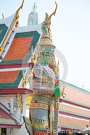 Ancient giant sculpture in Wat Phra Kaew, Temple of the Emerald Buddha Stock Photo