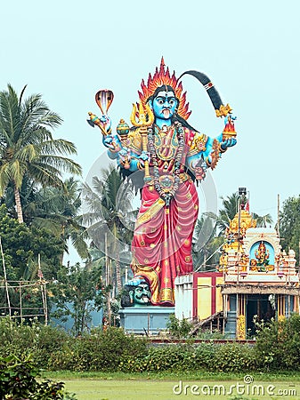 Ancient Goddess Durga statue near the eponymous temple not far from Pondicherry, India Stock Photo