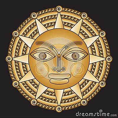 Ancient gold medallion solar Vector Illustration