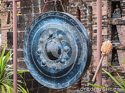 Ancient gong in Thai temple Stock Photo