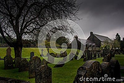 Ancient grave yard and church Stock Photo