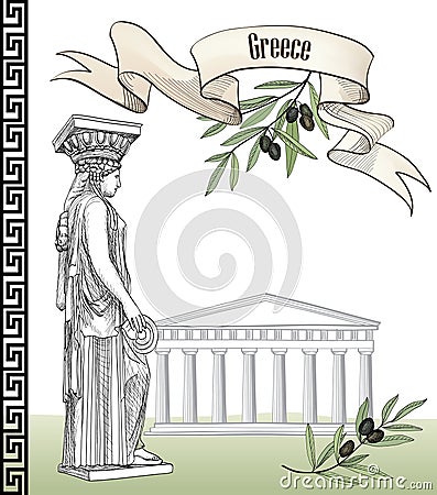 Ancient greece icon set. Sculpture and building Vector Illustration