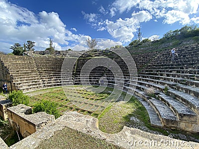 Ancient Greek Amphitheatre, Soli, Northern Cyprus. Blue skies and greenery Stock Photo