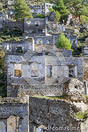 Ancient Greek broken city Kayakoy near to Oludeniz, Turkey Stock Photo