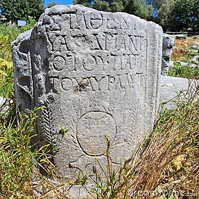 Ancient Greek Epigraph at Apollon Temple near Aydin province Turkey Editorial Stock Photo