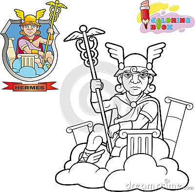 Ancient greek god Hermes, coloring book, funny illustration Vector Illustration