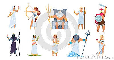 Ancient Greek gods. Cartoon cute legendary characters of ancient mythology, Vector male and female heroes isolated on Vector Illustration