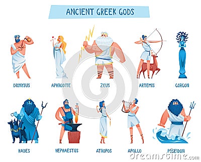 Ancient greek gods mythological deities of olympia Vector Illustration