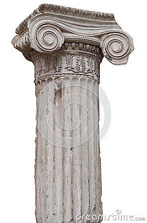 Ancient greek ionic column isolated on white Stock Photo