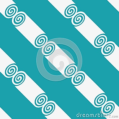 Ancient Greek motif cylinder spiral vector seamless pattern background. Aqua blue azure white backdrop with diagonal Vector Illustration