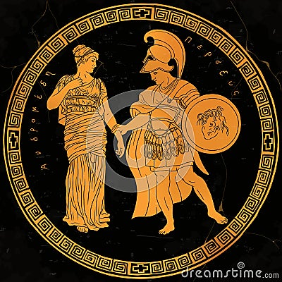 Ancient Greek myth Perseus and Andromeda Vector Illustration