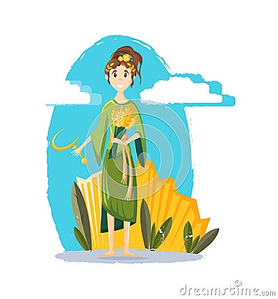 Ancient greek mythological goddess Demeter vector cartoon illustration Vector Illustration