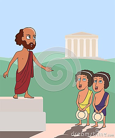 Ancient greek people listening to orator cartoon Vector Illustration