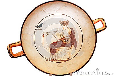 Ancient Greek plate on white in Delphi, Greece Stock Photo