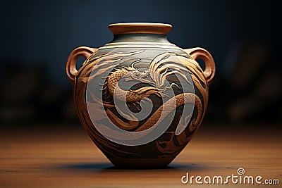 Ancient Greek pottery featuring mythical hippocamp Stock Photo