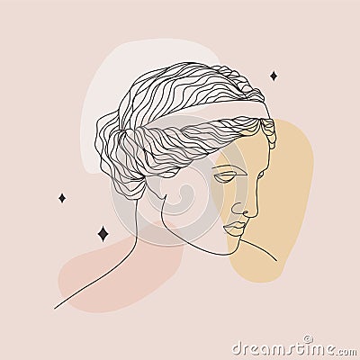 Ancient greek sculpture. Linear head of Aphrodite. Goddess antique statue. Trendy vector illustration in one line Vector Illustration