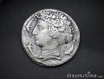 Ancient Greek silver coin from Syracuse Stock Photo